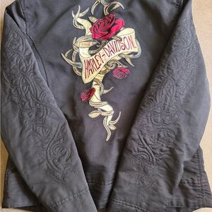 Harley-Davidson Women's Black Jacket with Red Rose Embroidery